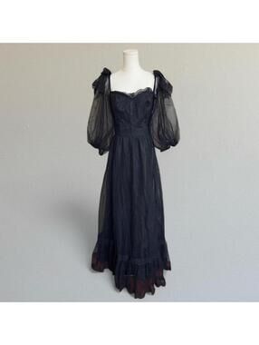 70s Victor Costa black tulle dress sz. S